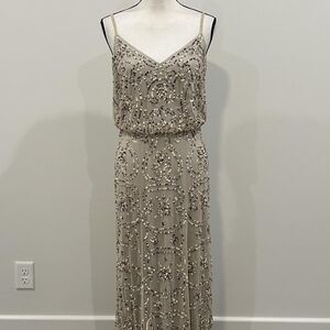 Adrianna Papell Gold Sequin Maxi Dress Spaghetti Strap